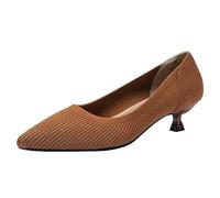 Décolleté in Maglia con Fondo Morbido con Tacco Gattino da Donna,Scarpe A Punta Comode con Tacco Basso alla Moda,Décolleté Classici per Abiti da Cerimonia Nuziale in Maglia,Marrone,39 EU