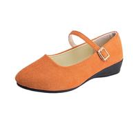 Décolleté Mary Jane da donna con cinturino alla caviglia e tacco a blocco, eleganti scarpe per il tempo libero in pelle scamosciata, colore arancione, look femminile per tutti i giorni per l'ufficio e