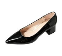 Décolleté Slip-on a Punta in Pelle Verniciata da Donna Scarpe da Lavoro comode con Tacco a Blocco Medio Largo da 5 cm per Insegnante,Nero,42 EU