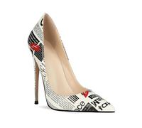 Décolleté Slip-on da Donna a Punta, Tacchi Alti a Stiletto con Stampa Giornale e Graffiti Labbra Rosse, Scarpe Eleganti per Feste e Matrimoni,36 EU