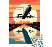 Decollo Aereo Puzzle 1000 Pezzi Carta per Adulti Scenario Tramonto Pista Gioco di Puzzle 1000 Pezzi Relax Decorazione Regalo 70x50cm/1000pcs
