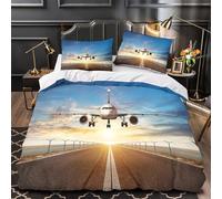 Decollo dell'aereo Set Di Copripiumino Set di 3 Pezzi ultra stampa 3D con federa per cuscini con cerniera Scena dell'aviazione moderna_1 copripiumino for bambini adulti ragazzi Single（140x200cm）