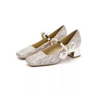 Decolte Donna Champagne Con Cinturino Perle Tacco Basso 4 Cm Eleganti CF64927