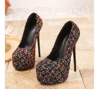 Decolte Donna Tweed Multicolor Maxi Plateau Tacco 16 cm Stiletto P4N8C