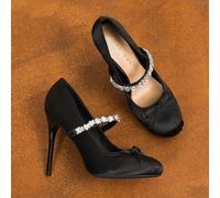 Decolte Eleganti Nero Con Strass E Fiocco 11 Cm Perfette Per Cerimonia CF50199