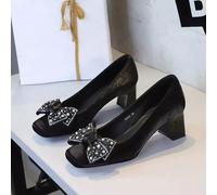 Decolte Nere Eleganti Con Fiocco Strass Tacco Largo 5 Cm Cerimonia Comfort