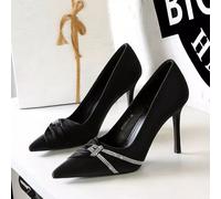 Decolte Nero Con Fiocco Strass Tacco 10 Cm Elegante Per Cerimonia CF2342