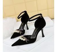 Decolte Scarpe 8 cm Eleganti Nero Perle Cinturino Camoscio Pelle Sintetica 79658