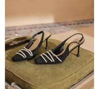 Decolte Scarpe Donna Alte 7.5 cm Nero Perle Cinturino Pelle Sintetica 70874