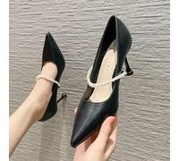 Decolte scarpe donna comode nero perle cinturino 7.5 cm pelle sintetica 70598