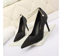 Decolte scarpe donna perle cinturino elegante nero 9 cm pelle sintetica 80514