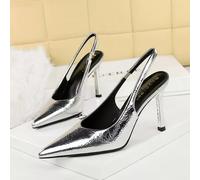 Decolte Slingback Eleganti Donna Tacco 9,5 Cm Vernice Glam Party Argento CF50745