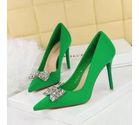 Decolte Verdi Con Tacco A Spillo 10,5 Cm E Fiocco Con Strass Brillanti CF42426