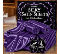 DECOLURE Satin Bed Sheets - 4 Piece Luxury Silky Full Size Bedding Set - Softer Than Silk, Wrinkle-Free with 15” Deep Pocket Fitted Sheet, Hair & Skin, Gifts for Women (Purple)