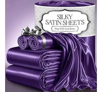 DECOLURE Satin Bed Sheets - 4 Piece Luxury Silky Full Size Bedding Set - Softer Than Silk, Wrinkle-Free with 15” Deep Pocket Fitted Sheet, Hair & Skin, Gifts for Women (Purple)