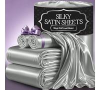 DECOLURE Set di lenzuola in raso (4 pezzi) per letto queen size, setose e lussuosamente morbide, con tasca profonda 38,1 cm, simile alle lenzuola in seta, cuciture doppie, senza pieghe, colore: grigio