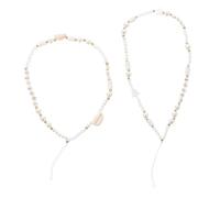 DECOMELODY 2 pezzi Catena per Cellulare Stile Bohemien con Perle e Lettere Decorativa Accessorio DIY per Telefono Cinturino Antiscivolo Polso Bianco Forever Happy Adatta Cover e Borse