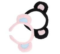 DECOMELODY 2 pezzi Fascia per Capelli con Orecchie Orso e Topo Morbida e Accessorio Divertente per Feste Cosplay Trucco e Lavaggio Viso Rosa Blu e Nero Rosa