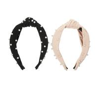 DECOMELODY 2 pezzi Fascia per Capelli Donna Annodata in Tessuto con Perle Fascia Larga Leggera e Confortevole per Capelli Corti Ricci e Lisci Accessorio Moda per Feste e Uso Quotidiano