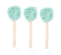 DECOMELODY 3pezzi Spugna Da Bagno Con Manico Lungo Legno Spazzola Esfoliante Per Schiena Di Morta Per Doccia Colore Verde