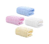 DECOMELODY 4 pezzi Asciugamani Quadrati in Cotone Strati per Ragazzo Ragazza Asciugamano Bagnetto Delicato e Assorbente Unisex Rosa Blu Giallo Bianco Multiuso per Bavaglino Salviette e