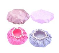 DECOMELODY 4 pezzi Cuffie Bagno Impermeabili in Satin Doppi Strati per Protezione per Doccia e Salone Rosa Grigio