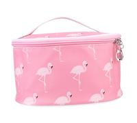 DECOMELODY Borsa per Cosmetici in Pu Flamingo Zip e Maniglia, Organizer da Viaggio Compatto Scomparto per Pennelli, Pochette Porta Trucchi Multifunzione per Donna