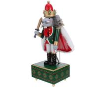 DECOMELODY Carillon Schiaccianoci a Carica Manuale in Legno Re Topo Figura Decorativa Natalizia per Centrotavola e Arredamento Festivo Statuetta Musicale Meccanica Senza Batterie per Casa