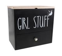 DECOMELODY Contenitore Porta Assorbenti Bagno in Legno Nero con Cassetto Organizer Compatto per Prodotti Femminili Scatola Salvaspazio per Igiene Personale