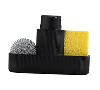 DECOMELODY Dispenser Sapone Cucina a Pompa Nero, Set Completo Porta Spugna e Bottiglia Ricaricabile Per Lavello, Erogatore Detersivo Manuale Per Uso Domestico e Organizzazione Salvaspazio