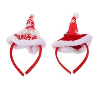 DECOMELODY Fascia per Chioma Cerchietto Cappello di Babbo Natale in Peluche Rosso e Bianco Piume Artificiali, Copricapo Natalizio Caldo e Confortevole per Feste e Concorsi di Natale, Set 2