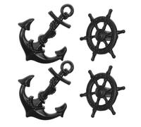 DECOMELODY Maniglie per Cassetti Vintage in Metallo Nero 4 Pezzi Timone e Ancora, Manopole per Credenza e Armadio Stile Nautico, Ferramenta per Mobili Design Artistico e Installazione Rapida