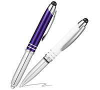 DECOMELODY Penna Stilo Touch Screen Multifunzione Torcia Led, Penna a Sfera 2 Pezzi Bianco e Blu, Stilo Capacitivo Attivo per Smartphone e Tablet, Accessorio Pratico per Scrittura