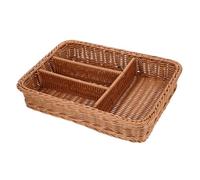 DECOMELODY Porta Posate in Rattan Organizer a Scomparti Cestino Porta Forchette e Cucchiai Da Cucina Vassoio Portaoggetti Colore Caffè
