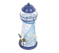 DECOMELODY Portacandele Faro in Stile Mediterraneo Decorazione Blu per Casa Ornamento da Tavolo Regalo Creativo per Negozio