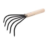 DECOMELODY Rastrello da Spiaggia e Giardinaggio con Manico in Legno Denti in Acciaio Inossidabile Strumento Multifunzionale per Scavo Telline Orto e Coltivazione Piccolo e Resistente per