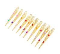 DECOMELODY Set Da 10 Anelli Per Unghie Con Pietre Dorate 12 Cm, Design a Punta Lunga Traforata, Accessorio Cosplay e Manicure Per Donne, Decorazione Unghie Stile Regale Per Feste e Collezioni