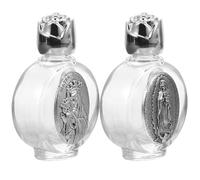 DECOMELODY Set da 2 Bottiglie Decorative in Vetro Goffrato 7x4x2 Cm Coperchio di Sicurezza, Contenitori Vuoti per Acqua Santa e Bomboniere per Feste di Nozze e Battesimi, Accessori