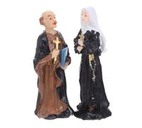 DECOMELODY Statuetta Religiosa in Resina 2 Pezzi Uomo di Chiesa e Suora per Decorazione Micro Paesaggio e Vassoio di Sabbia, Design Unico e Robusto per Collezionisti