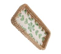DECOMELODY Vassoio Rettangolare in Rattan Intrecciato Piccolo, Cestino Portaoggetti per Cosmetici e Organizer Trucco, Multiuso per Bagno e Scrivania, Decorativo Motivo Conchiglia, Portatile