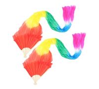 DECOMELODY Ventagli di Seta Pieghevoli per Danza del Ventre Ventaglio Lungo Multicolore da 180 CM Struttura in bambù Set da 2 Pezzi per Spettacoli Fitness e Festival Culturali