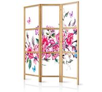 decomonkey 3 Panelli Paravento - 135 x 171cm Fiori bianchi Divisorio Separè per la separazione degli ambienti la casa l'ufficio la spa