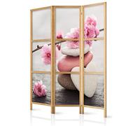 decomonkey 3 Panelli Paravento - 135 x 171cm Fiori rosa su pietre Divisorio Separè per la separazione degli ambienti la casa l'ufficio la spa