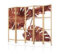 decomonkey 5 Panelli Paravento - 225 x 171cm Brown Leaf Flower Plant Divisorio Separè per la separazione degli ambienti la casa l'ufficio la spa