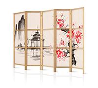 decomonkey 5 Panelli Paravento - 225 x 171cm Cherry Blossom House Nature Divisorio Separè per la separazione degli ambienti la casa l'ufficio la spa
