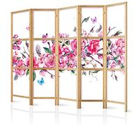 decomonkey 5 Panelli Paravento - 225 x 171cm Fiori bianchi Divisorio Separè per la separazione degli ambienti la casa l'ufficio la spa