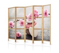 decomonkey 5 Panelli Paravento - 225 x 171cm Fiori rosa su pietre Divisorio Separè per la separazione degli ambienti la casa l'ufficio la spa