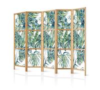 decomonkey 5 Panelli Paravento - 225 x 171cm Piante verdi naturali Sfondo bianco Divisorio Separè per la separazione degli ambienti la casa l'ufficio la spa