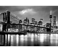 decomonkey carta da parati New York City 450x315 cm fotomurali non tessuto murale XXL Poster moderna decorazione Carta per pareti Grafica Architettura Città Brooklyn Bridge Notta bianco nero