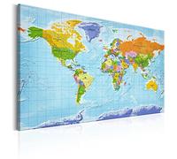decomonkey Pannello in fibra per puntine 120 x 80 cm contiene 50 pin Mappa del mondo politico ENG tela Geografica Bacheca e quadro su tela in uno